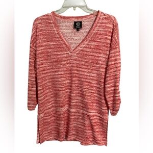 Bobeau coral/salmon and white v-neck 3/4 sleeve tunic top size S